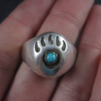 Vintage Navajo Shadowbox Bear Paw Ring Size 11