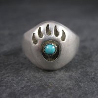Vintage Navajo Shadowbox Bear Paw Ring Size 11
