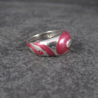 Estate 90s Sterling Pink Enamel Dome Ring Size 7
