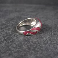 Estate 90s Sterling Pink Enamel Dome Ring Size 7