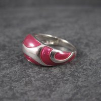 Estate 90s Sterling Pink Enamel Dome Ring Size 7