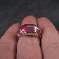 Estate 90s Sterling Pink Enamel Dome Ring Size 7
