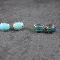 Estate Sterling Topaz Turquoise Calsilica Interchangeable Earrings