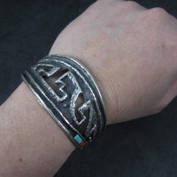 Heavy Vintage Tufa Cast Turquoise Coral Cuff Bracelet 6.25 Inches