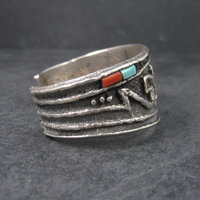 Heavy Vintage Tufa Cast Turquoise Coral Cuff Bracelet 6.25 Inches