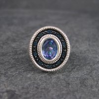 Mystic Topaz Blue Diamond Ring Sterling Size 6