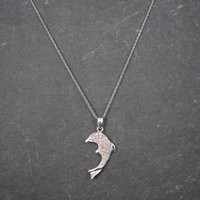 Vintage 10K White Gold Diamond Dolphin Pendant Necklace