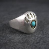 Vintage Navajo Shadowbox Bear Paw Ring Size 11