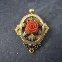Antique Victorian 14K Coral Rose Brooch Pendant