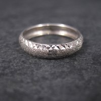 Vintage 14K White Gold Starburst Wedding Band | Size 5 Stacking Ring | Retro Gold Bridal Jewelry