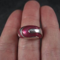 Estate 90s Sterling Pink Enamel Dome Ring Size 7