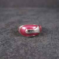 Estate 90s Sterling Pink Enamel Dome Ring Size 7