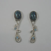 Estate Sterling Topaz Turquoise Calsilica Interchangeable Earrings