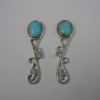 Estate Sterling Topaz Turquoise Calsilica Interchangeable Earrings