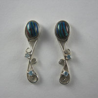 Estate Sterling Topaz Turquoise Calsilica Interchangeable Earrings