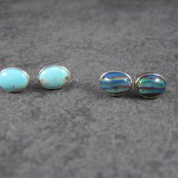 Estate Sterling Topaz Turquoise Calsilica Interchangeable Earrings