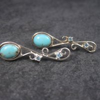Estate Sterling Topaz Turquoise Calsilica Interchangeable Earrings