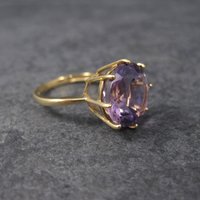 Vintage Amethyst Engagement Ring 10K Yellow Gold Solitaire Size 5