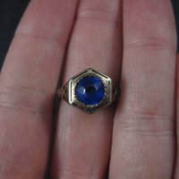 Antique 14K Blue Glass Ring Size 7.5