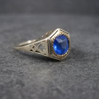 Antique 14K Blue Glass Ring Size 7.5