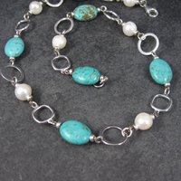 Sterling Turquoise Howlite Pearl Necklace 18 inches