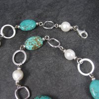 Sterling Turquoise Howlite Pearl Necklace 18 inches