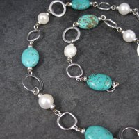 Sterling Turquoise Howlite Pearl Necklace 18 inches
