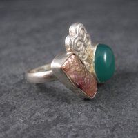 Vintage Green Onyx Baroque Pearl Ring Sterling Size 7