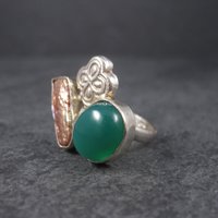 Vintage Green Onyx Baroque Pearl Ring Sterling Size 7
