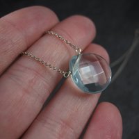 Italian Sterling Faceted Blue Topaz Briolette Pendant Necklace
