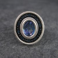 Mystic Topaz Blue Diamond Ring Sterling Size 6