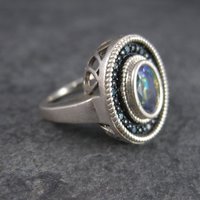 Mystic Topaz Blue Diamond Ring Sterling Size 6