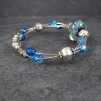 Blue Art Glass Wrap Bracelet 6-7 Inches