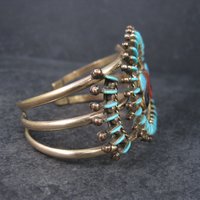 Native American Needlepoint Turquoise Inlay Butterfly Cuff Bracelet 6.25 Inches Paul Lucario