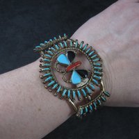 Native American Needlepoint Turquoise Inlay Butterfly Cuff Bracelet 6.25 Inches Paul Lucario