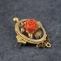 Antique Victorian 14K Coral Rose Brooch Pendant
