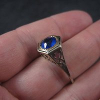 Antique 14K Blue Glass Ring Size 7.5