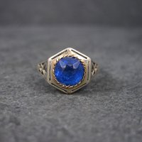 Antique 14K Blue Glass Ring Size 7.5