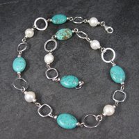 Sterling Turquoise Howlite Pearl Necklace 18 inches