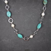 Sterling Turquoise Howlite Pearl Necklace 18 inches