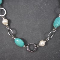 Sterling Turquoise Howlite Pearl Necklace 18 inches
