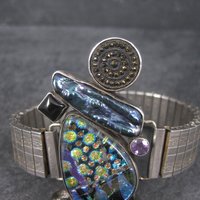 Huge Estate Designer Art Glass Gemstone Biwa Pearl Bracelet