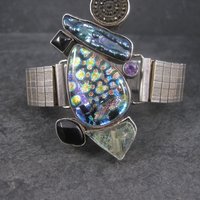 Huge Estate Designer Art Glass Gemstone Biwa Pearl Bracelet