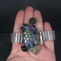 Huge Estate Designer Art Glass Gemstone Biwa Pearl Bracelet