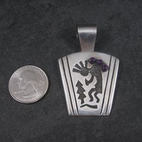 Large Sterling Kokopelli Sugilite Pendant Mexican Silver