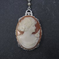 Antique 10K Art Deco Carved Cameo Necklace Choker 13 Inches