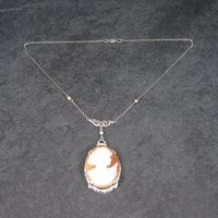 Antique 10K Art Deco Carved Cameo Necklace Choker 13 Inches