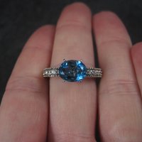 Oval Blue Topaz Engagement Ring Sz 8