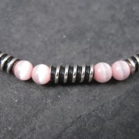 Estate Handmade Sterling Pink Cats Eye Bracelet 8 Inches