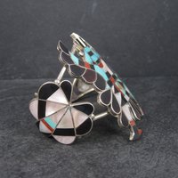 Vintage Zuni Turquoise Coral Inlay Knifewing Cuff Bracelet Annalee Tekala